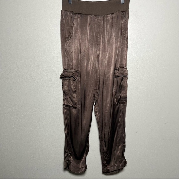 Pistola‎ Women Caro Pants Large Chocolate Brown Pull On Satin Straight Leg - Picture 1 of 9